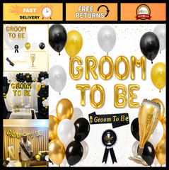 Gold Bachelor Party Decorations | Groom To Be Banner, Satin Sash & Fringe Curtai