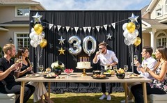 10 ft x 10 ft Wrinkle Black Backdrop Curtain for Parties, Polyester Black Photo