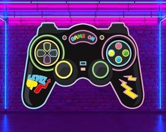 Large Neon Video Game Backdrop 70.9inch Gaming Party Decoration Handheld Video