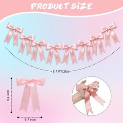 2 Strings of 16PCS Pink Bow Garlands Banner Decoration,Pre-Strung Satin Ribbo…