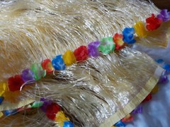 HAWAIIAN LUAU TABLE SKIRT 9 FT X 28 IN HAWAIIAN HIBISCUS BLONDE GRASS SKIRT NIOP