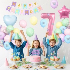 Pastel 7th Decorations for Girl,Macaron Rainbow 7th Party Decoration Pink Blu…