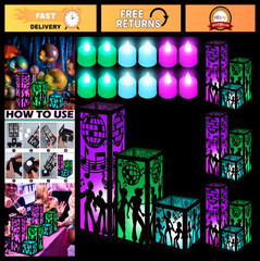 12 Pcs Disco Centerpieces – 70s 80s Music Theme Table Decor, Paper Lanterns & Bo