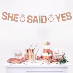 Glitter Rose Gold She Said Yes Banner Pre-Strung Engagement Decorations Bridal W