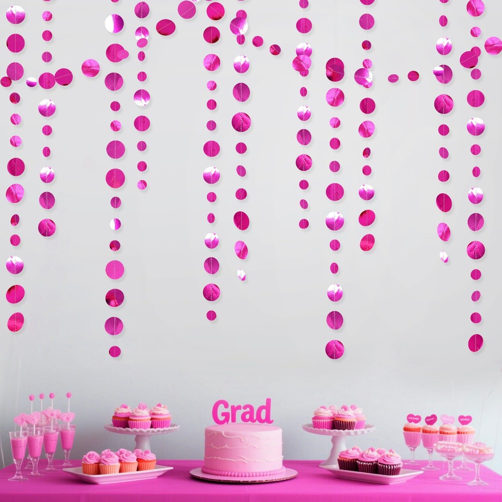 Hot Pink Party Decorations Circle Dots Garland Metallic Rose