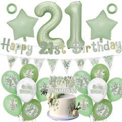 Eucalyptus 21st Party Decorations Happy Banner, Cake Topper, Olive Green Foil…