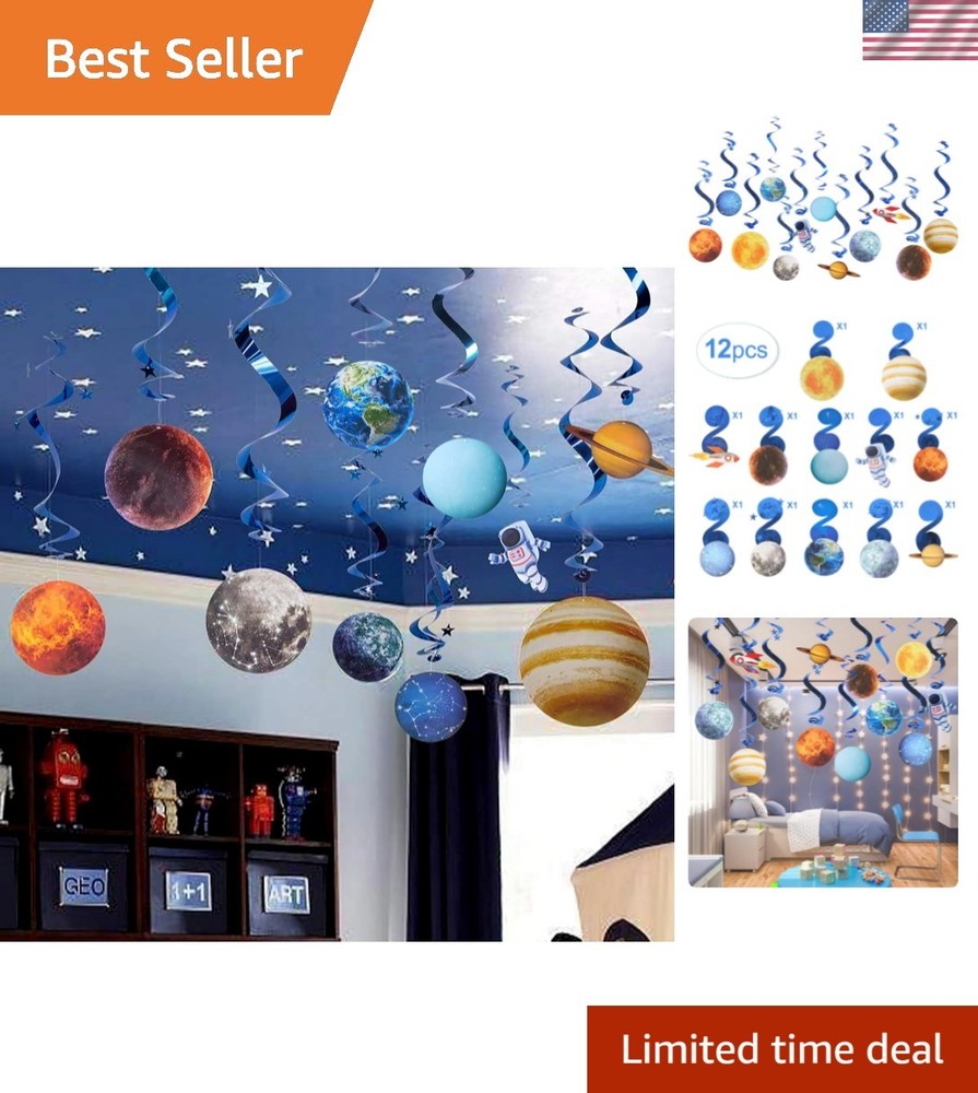 Kid-Safe 12 Pack Space Decorations – Stylish Swirl Accessories for Parties