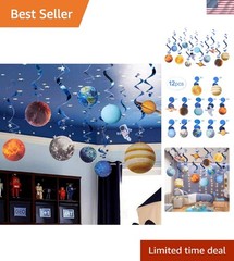 Kid-Safe 12 Pack Space Decorations – Stylish Swirl Accessories for Parties