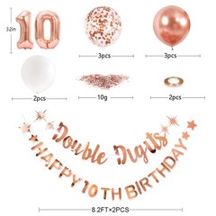 Rose Gold Double Digits Happy 10th Birthday Banner Garland Foil 10