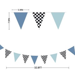 32Ft Racing Party Decorations Dusty Blue Black White Checkered Racing Car Fab…