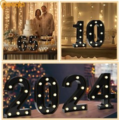 Freestanding Black Number 3 LED Light for Birthdays, Weddings & Home Decor