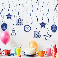 Happy 18th Birthday Blue & Silver Glitter Swirls Streamers Party Decorations …