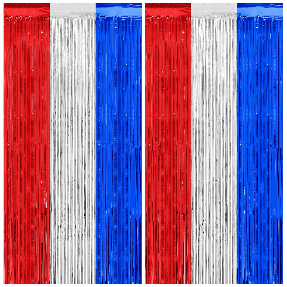 Red White and Blue Decorations Streamers, Thicken 2 Pack 3.2 X 8.2 FT Foil Fr…