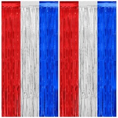 Red White and Blue Decorations Streamers, Thicken 2 Pack 3.2 X 8.2 FT Foil Fr…