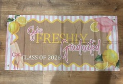 2026 Lemon Theme Graduation Sign, She’s Freshly Graduated Banner Backdrop