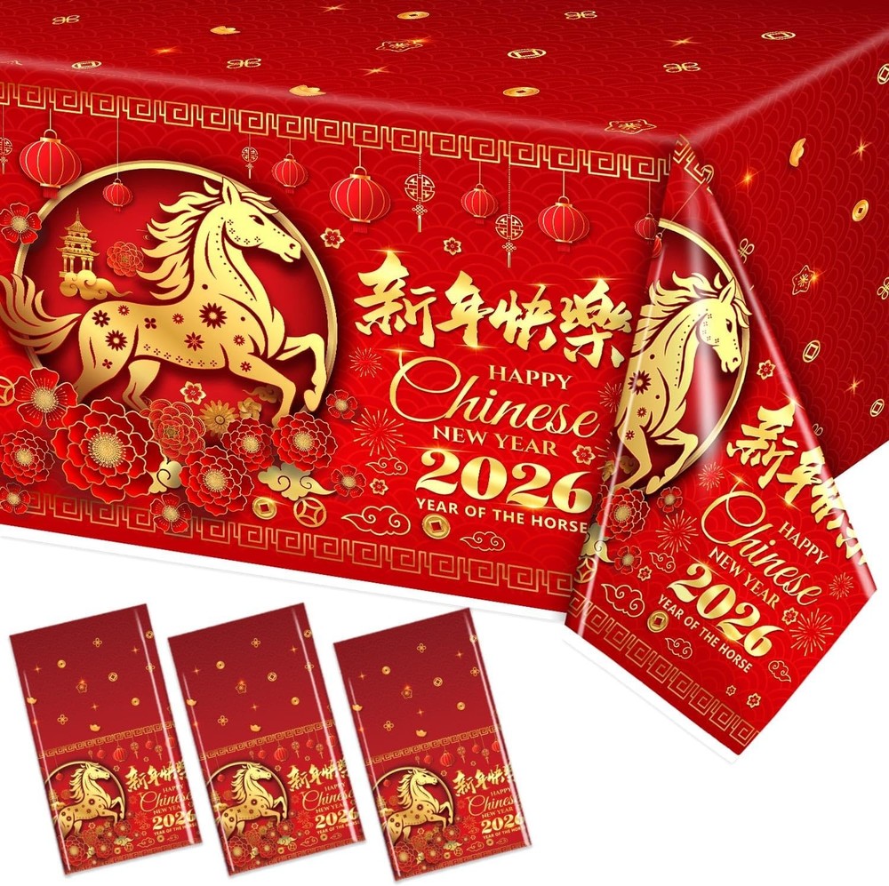 3Pcs Chinese New Year Decorations Tablecloth 2026, 108 * 54 Inch Lunar New Year