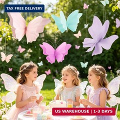 3D Hanging Butterfly Decorations, Butterfly Birthday Party Decorations, 4 Pcs Cr