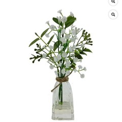9in Indoor Gardenia White Artificial Floral Arrangement Glass Vase Centerpiece