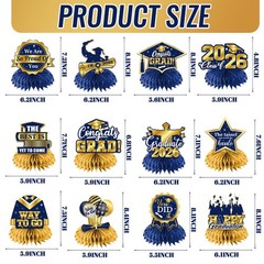 12Pcs Graduation Table Decorations 2026,Navy Blue and Gold Graduation Decorat…