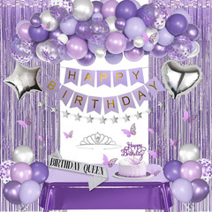 Purple Birthday Decorations for Women, Lavender Purple Silver Foil Balloons Tabl