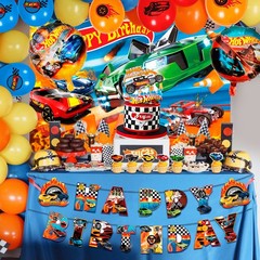 Hot Wheels Party Decorations Race Car Party Supplies Balloons Tableware Cups Set