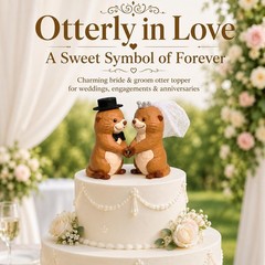 Funny Wedding Cake Toppers, Otter Bride and Groom Couple Cake Topper for Wedd…