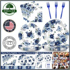 96-Piece Peony Party Tableware Set with Plates, Napkins and Forks for 24 Guests