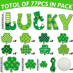 77Pcs St. Patrick’s Day Shamrock Cutouts Decorations Green Lucky Irish Paper…