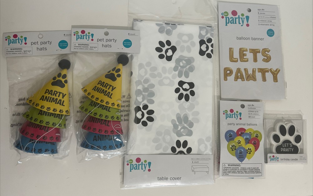 Dog Cat Pawty Party Supplies Pet Birthday Decorations Balloons Banner hat candle
