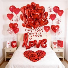 Valentines Day Decorations with Red Heart Balloons and Love Balloon, Fake Ros…