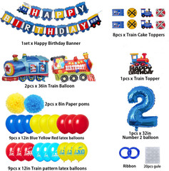 Train Birthday Party Decorations Blue Yellow Red Decorations with Railroad Ballo