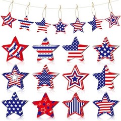 Red White Blue Star Patriotic Decorations 24 Pcs 4th of July Hanging Ornaments