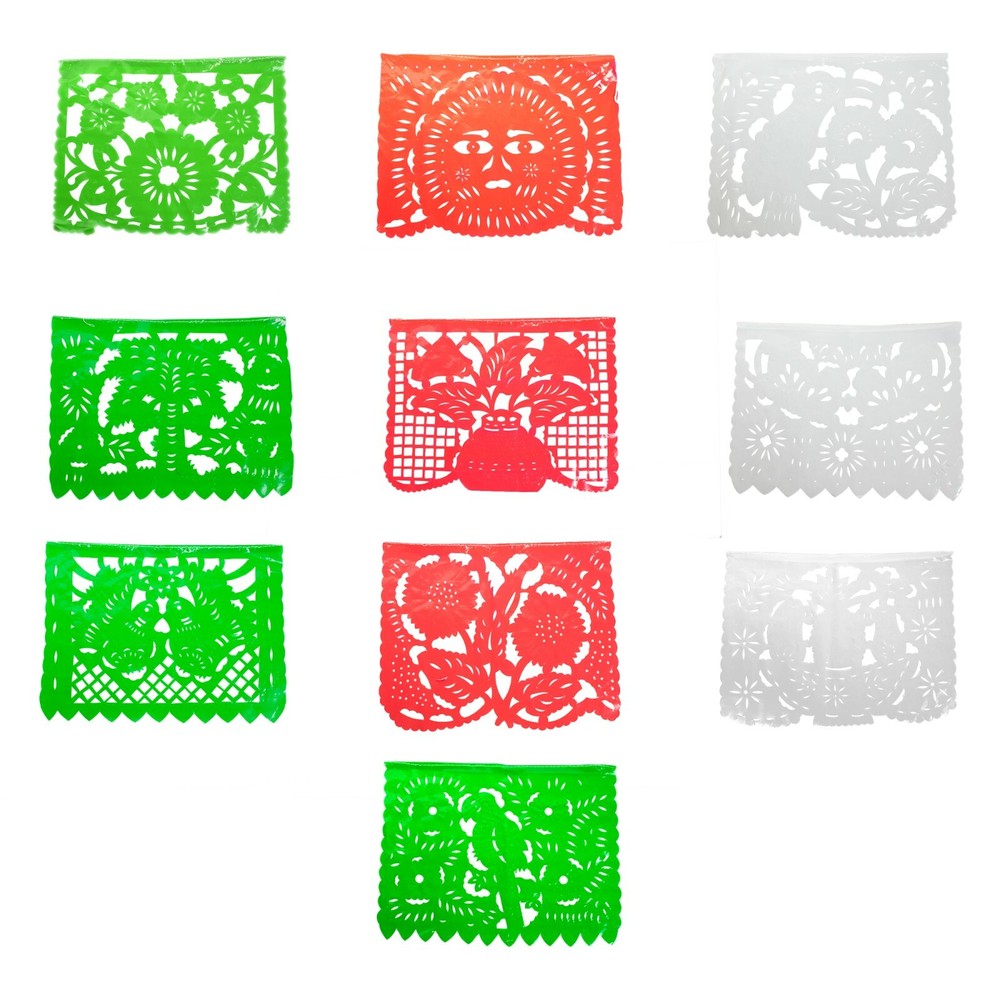 Papel Picado Banner Fiesta Party Plastic Mexican Colors 16ft long (5m)