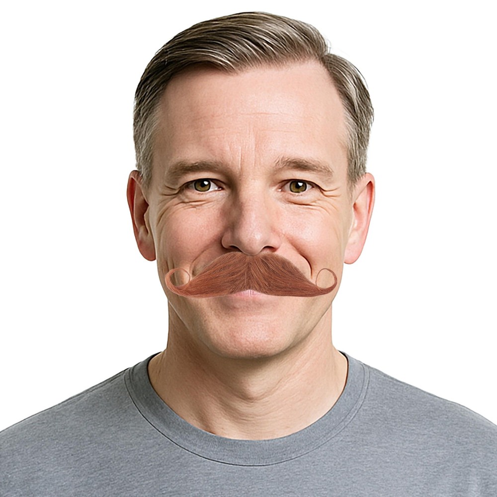 Miss U Hair Brown Fake Mustache Self Adhesive Handlebar Costume Facial Hair f…
