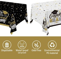 Graduation Decorations 2026-2 Pcs Black and Gold Gongrats Grad Tablecover for