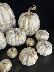 14 Pcs Assorted Fall Artificial Pumpkins – Gold & White Gold Brush White NEW!!