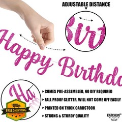 KatchOn Glitter Pink Cursive Happy Birthday Banner 10 Ft