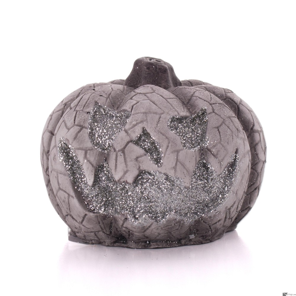Resin Glitter Spooky Halloween Pumpkin 3.5″ Decoration Prop, Silver Grey