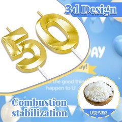 XPINBAO 50th Birthday Decorations for Women and Men Gold Number 50 Candle Gold