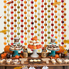2pcs Fall Decor, Red Gold Orange Maple Leaves, Autumn Harvest Photo Booth Props