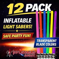 12-Pack Inflatable Lightsabers – 2 Pink, Red, Yellow, Green, Blue, Purple – Part