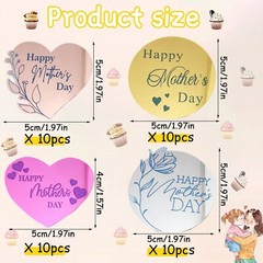 40Pcs Happy Mother’s Day Cupcake Topper Acrylic Cake Disc Heart Round Cake To…
