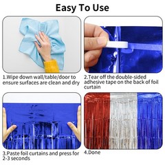 Patriotic Red White Blue Thicken Foil Fringe Tinsel Backdrop 3.2×8.2 Ft 2 PK