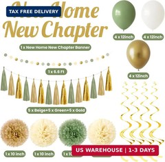 New Home New Chapter Housewarming Decorations Set, Sage Green Gold Boho Welcome