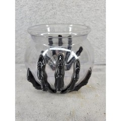 Halloween Witch Cauldron Candy Bowl Holder Plastic Black Skeleton Hands Table