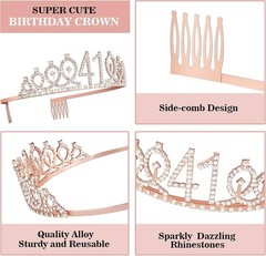 Elegant 41st Birthday Decorations Set: Sash, Crown, Candles in Rose Gold