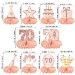70th Birthday Honeycomb Table Centerpieces Rose Gold Pink Party Decorations 10pc