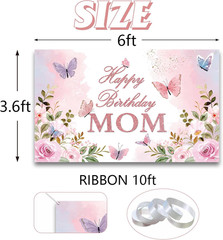 Happy Birthday Mom Backdrop Mother’S Day Birthday Party Decorations Banner