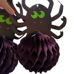 VTG Halloween honeycomb Spider Decorations Purple Tissue Paper