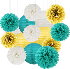 Blue Pink Purple Party Decorations – 15Pcs Tissue Pom Poms Paper Flowers Paper L